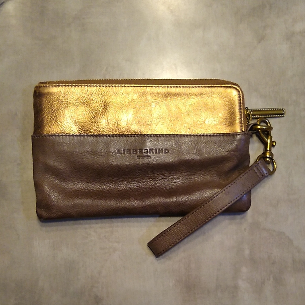 Liebeskind Metallic Bronze and Brown Leather Clutch